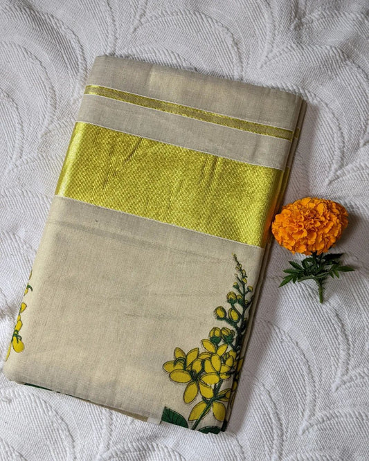 Set Saree - Golden shower tree - printed