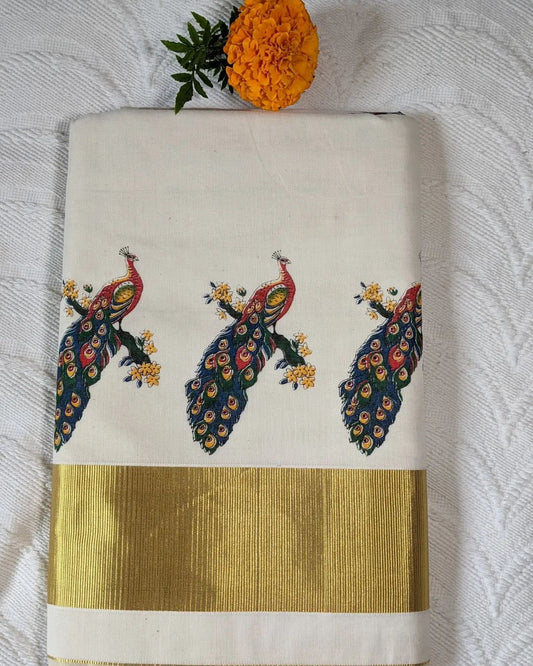 Set Saree - Peacock - printed