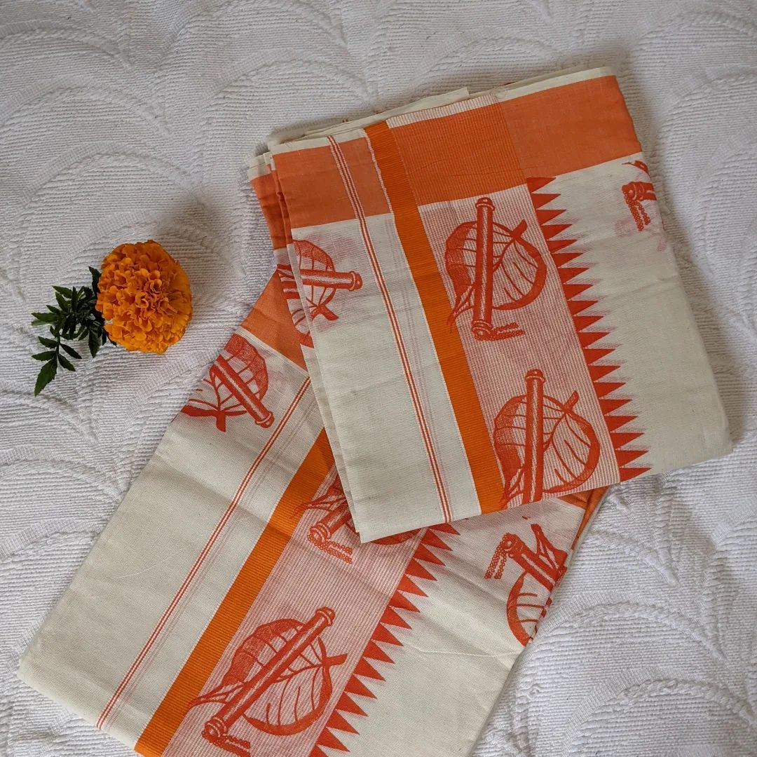 Set Mundu - Orange border